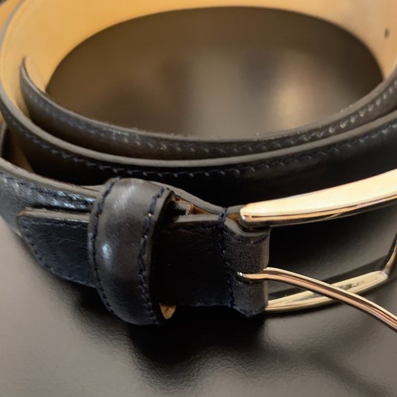 MADE ITALY BLACK LEATHER BELT WITH Solid Brass belt buckle - Picture 10 of 10